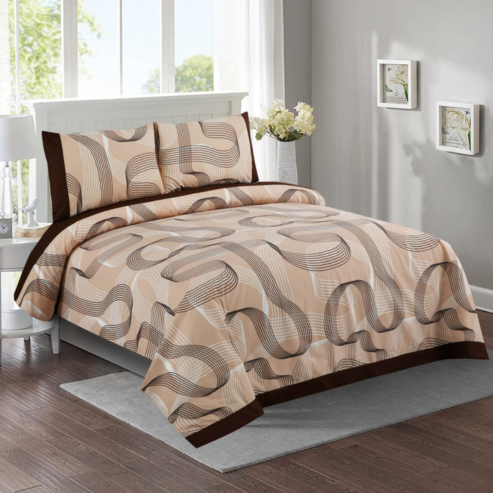 3 Pcs Cuffed Printed Bedsheet Set - 1281