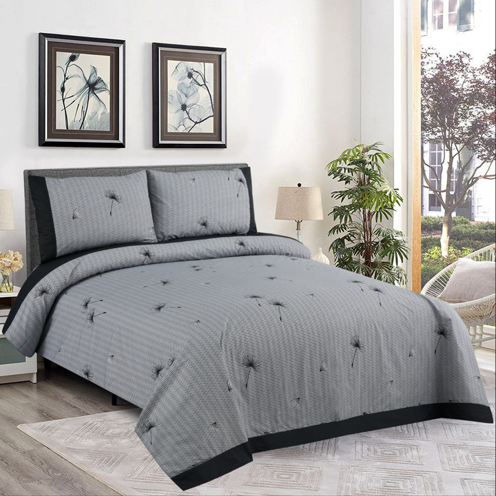 3 Pcs Cuffed Printed Bedsheet Set - 1285