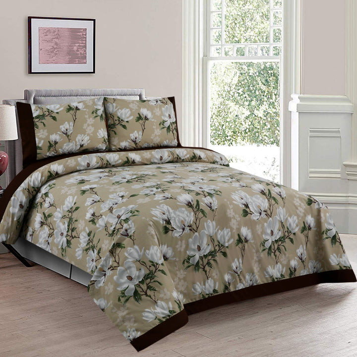 3 Pcs Cuffed Printed Bedsheet Set - 1275